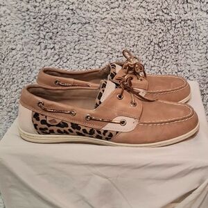 Sperry Women’s Top-Sider Boat Shoes with Leopard Accent - Tan
